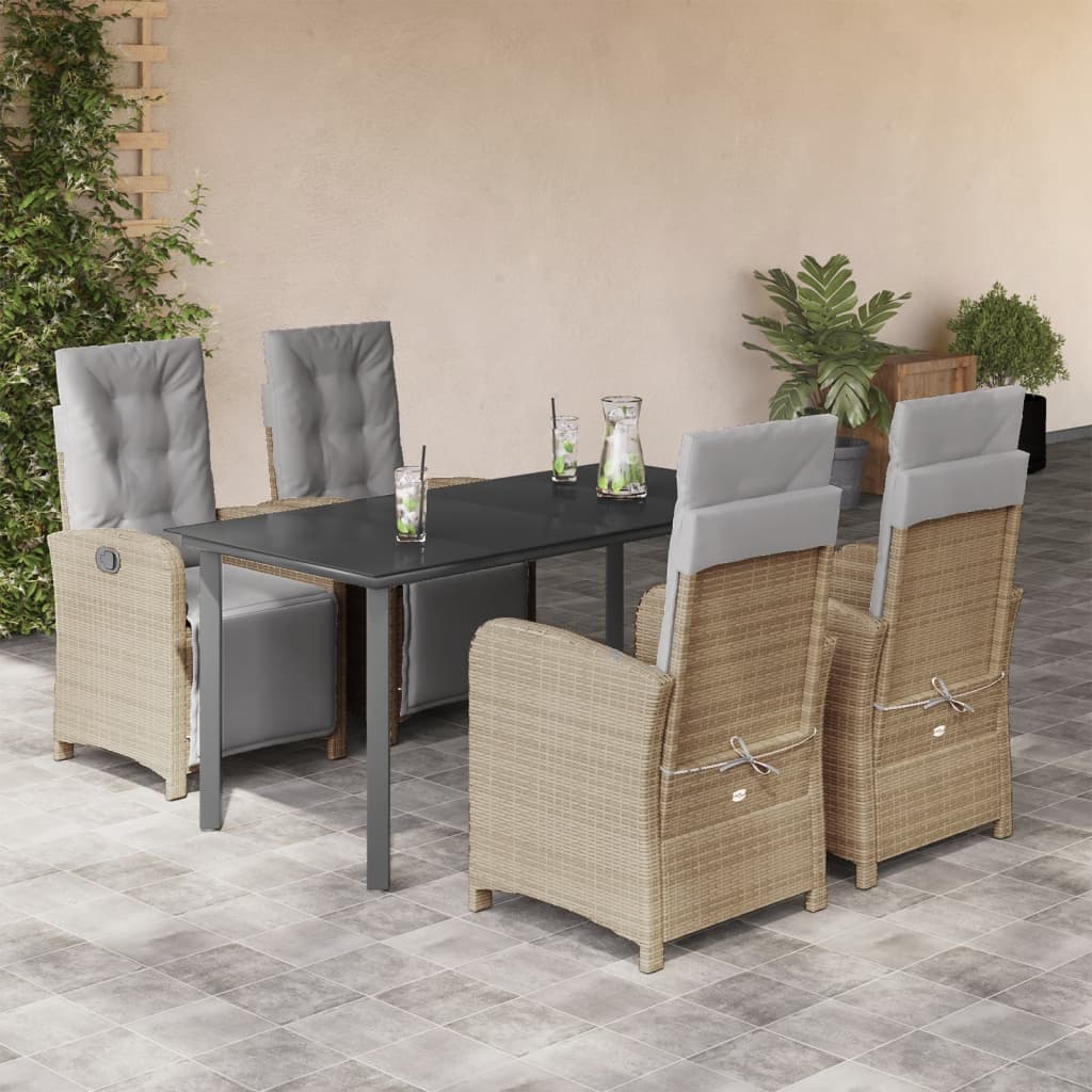 5-tlg. Garten-Essgruppe mit Kissen Beige Poly Rattan